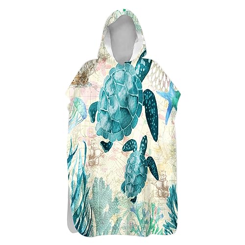 Highdi 3D-Muster Handtuch Surf Poncho mit Kapuze Erwachsene für Damen Herren Teenager, Badeponcho Handtuch Poncho aus Mikrofaser auch als Umkleidehilfe Strand (80x145cm,Seetang) von Highdi