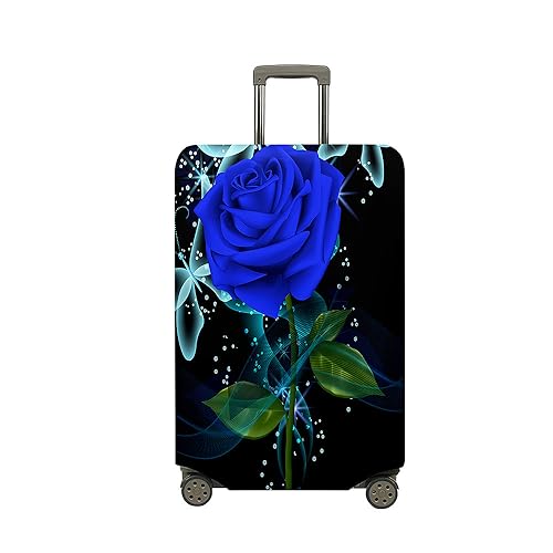 Highdi 3D Rosendruck Kofferschutzhülle, Elastisch Kofferhülle, Staubdichte Reisekoffer Hülle, Koffer Schutzhülle, Kofferhülle mit Reißverschluss, Waschbar Kofferschutz (Blau,L (26-28 Zoll)) von Highdi