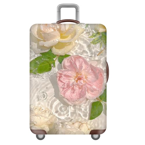 Highdi Kofferschutzhülle, Romantische Blumen Elastisch Kofferhülle, Staubdichte Reisekoffer Hülle, Waschbar Koffer Schutzhülle, Kofferhülle mit Reißverschluss (Rose,M (22-24 Zoll)) von Highdi