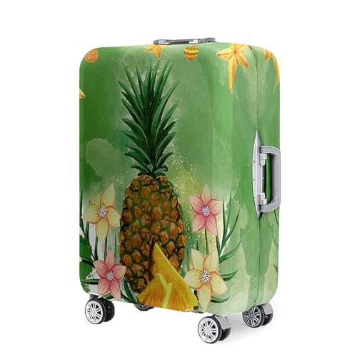 Highdi Kofferschutzhülle, Süßer Ananas-Print Elastisch Kofferhülle, Staubdichte Reisekoffer Hülle, Koffer Schutzhülle, Kofferhülle mit Reißverschluss, Waschbar Kofferschutz (Grün,L (26-28 Zoll)) von Highdi