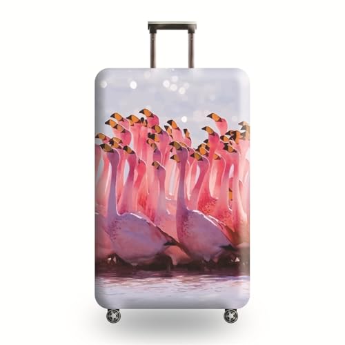 Highdi Tropischer Flamingo Kofferschutzhülle, Elastisch Kofferhülle, Staubdichte Reisekoffer Hülle, Waschbar Koffer Schutzhülle, Kofferhülle mit Reißverschluss (Flamingo,S (18-20 Zoll)) von Highdi