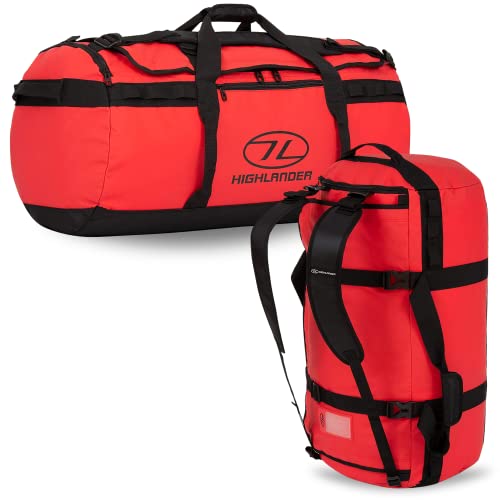 Highlander Storm Kit Bag 90 Liter Die robuste Expeditions-, Reise- und Sportreisetasche für Männer und Frauen, geeignet für alle Wetterbedingungen (Rot) von Highlander