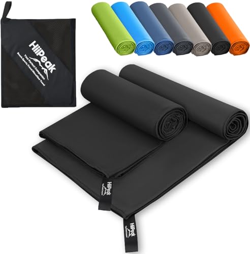 HiiPeak Mikrofaser Handtuch 2 Stück (160 x 80cm + 80 x 40cm) microfaser handtücher Fitness Handtuch Schnelltrocknend saugfähiges Sporthandtuch Fitnessstudio Schwimm und Gym Handtuch (Schwarz) von HiiPeak