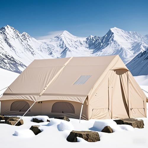 Hikersky Aufblasbares Zelt, Outdoor Easy Setup Hot Tent for Camping, Portable Inflatable Tent with Stove Jack, Cotton Canvas Material Blow Up Zelt, Winter Tent Ideal for 2-4 Person, Beige von HikerSKY