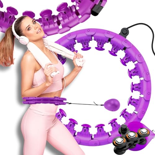 Hula Hoop Ring fitness 24 Segmente Hoop-Reifen für Erwachsene automatisch drehender Ball, Gymnastik, Massage, Gewichtsverlust Gewichtsabnahme, Kalorienverbrennung, Gesundheit (violett) von Hikey