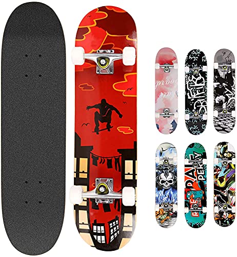 Hikole, Skateboard, komplett aus Holz, 79 x 20 cm, aus kanadischem Ahorn, 85A, Rollen für Anfänger, Kinder und Erwachsene, Colore_2 von Hikole