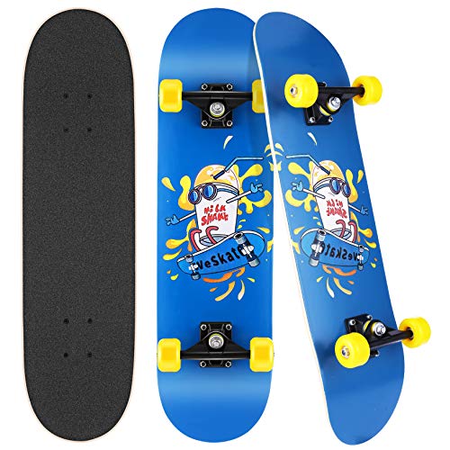 Hikole Skateboard, komplettes Skateboard, geeignet für Kinder, Jugendliche, Anfänger und Profis, konkave Skateboard, Ahorn, 7 Schichten (blau) Zhs806-3108-eu 80 x 20 cm von Hikole