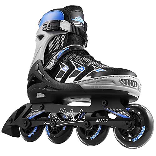 Hikole verstellbare Inline-Skates für Erwachsene und Jugendliche, sichere Outdoor-Rollschuhe für Damen Herren Mädchen Jungen (Blau Schwarz, L(37-40)) von Hikole