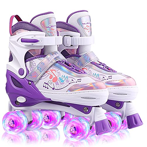 Hikole Rollschuhe Kinder Jungen Rollschuhe Kinder Mädchen Rollschuhe Mitwachsend Kinder Jugend Roll-Schuhe Kinder Quad Skate Mit Leuchtenden Rädern Für Anfänger von Hikole