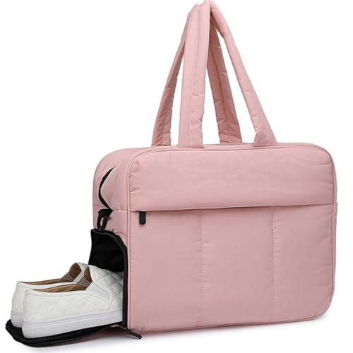 Weekender Reisetasche Reisetasche Reisetasche Weekender Tasche für Damen Sport Gym Bag mit Schuhfach, Pink, Gesteppte Puffer-Tragetasche von Himdenk