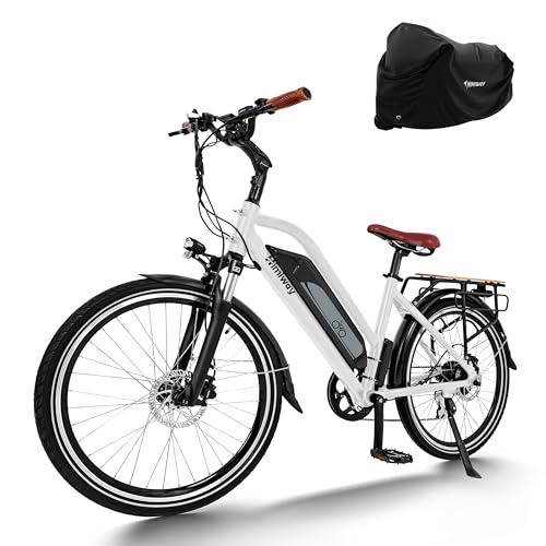 Himiway City Pedelec E-Bike Weiß mit 250W Motor für Damen & Herren,26 Zoll Elektrisches City Bike mit 36V 18,2Ah 655Wh Akku,Elektrofahrrad bis 120km für Pendeln, hydraulische Bremsen,CE-Konform von Himiway