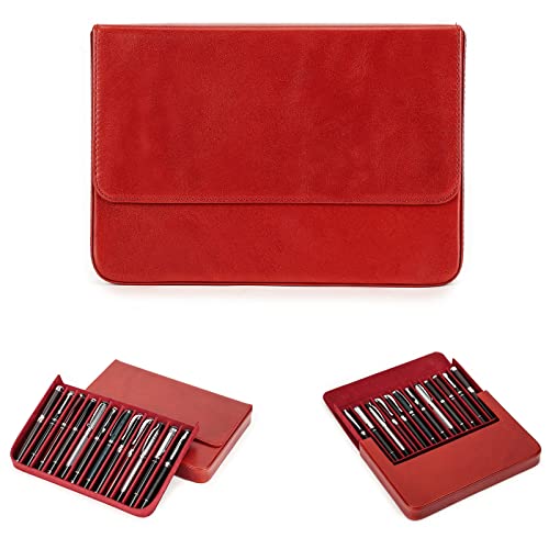 Hiram Leder-Füllfederhalteretui für 12 Stifte, Füllfederhalter Aufbewahrungsbox mit Verstecktem Magnetischem Schnappverschluss für Stifte (Rot) von Hiram