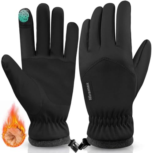 Hiramex Winterhandschuhe für Damen und Herren, winddicht, wasserdicht, warme Handschuhe für kaltes Wetter, volle Handfläche, Touchscreen, warme Handschuhe zum Laufen, Radfahren (Dunkelschwarz, Größe von Hiramex