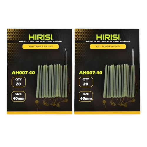 Hirisi Tackle 40 Stück Angeln Anti Tangle Sleeves Terminal Connect Haken Karpfenangelschnur Aligner Eine Packung Mit 20 StüCk, Insgesamt 2 Packungen (FBA-AH007-40MM) von Hirisi Tackle