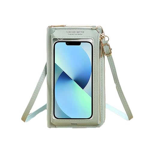 Hiseng Handytasche zum Umhängen,Touchscreen-Telefon Kleine Umhängetasche Damen,Crossbody Bag Damen, Handy Umhängetasche aus PU Vegan Leder,Verstellbarer Dünner Gurt (Grün) von Hiseng