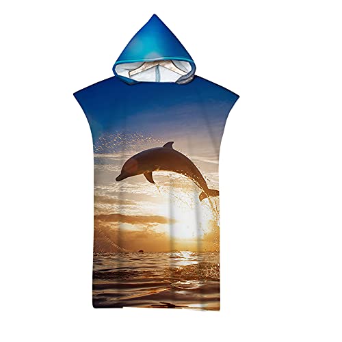 Hiseng Poncho Handtuch Erwachsene Surf Poncho mit Kapuze Strandtücher Schwimmen Strand Poncho für Jugendliche - 3D Tier Drucken Mikrofaser Badeponcho Badetuch (75x110cm,Delphin 1) von Hiseng
