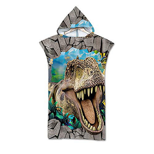 Hiser Poncho Handtuch Erwachsene Surf Poncho mit Kapuze Strandtücher Schwimmen Strand Poncho für Jugendliche - 3D Drucken Mikrofaser Badeponcho Badetuch (75x110cm,Tyrannosaurus) von Hiser