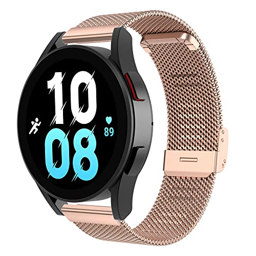 Hiseus 20mm Edelstahl Armband Kompatibel mit Samsung Galaxy Watch 5/5 Pro/Watch 3 41mm/4 40mm 44mm/Watch 4 Classic 42mm 46mm/Active 2 40mm 44mm/Gear S2 Classic,Mesh Gewebt Metall Armbänder (Roségold) von Hiseus