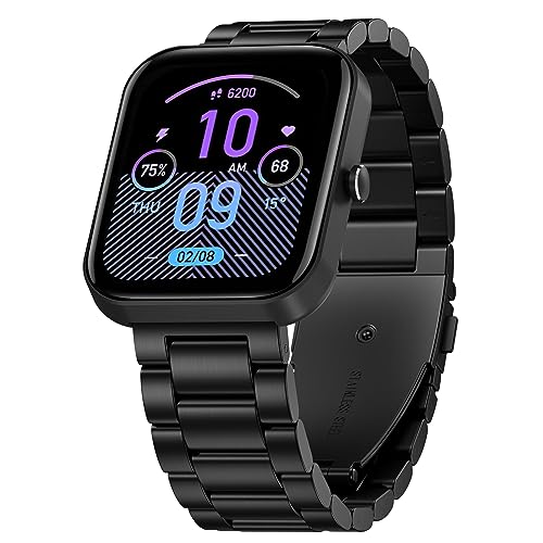 Hiseus Armband Kompatibel mit Amazfit Bip 3/3 Pro/Bip U/Bip U Pro, Edelstahl Metall Uhrenarmband Armbänder Kompatibel mit Amazfit Bip/Bip Lite/Bip S/Bip S Lite (Schwarz) von Hiseus