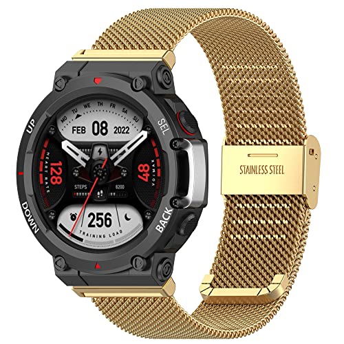 Hiseus Armband Kompatibel mit Amazfit T-Rex 2, Mesh Metall Classic Gewebte Edelstahl Armband Kompatibel mit Amazfit T-Rex 2 (Gold) von Hiseus