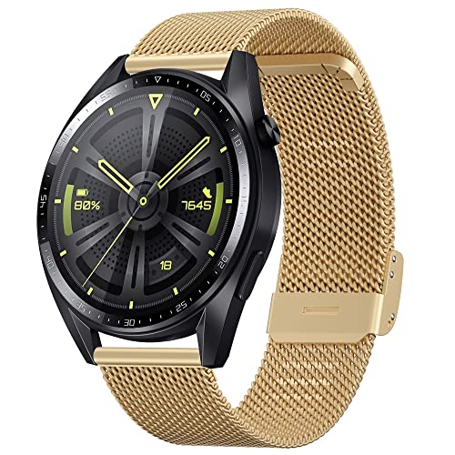Hiseus Armband Kompatibel mit Huawei Watch GT2/GT3 46mm, Edelstahl Mesh Gewebte Uhrenarmband Kompatibel mit Huawei Watch GT 2/3 PRO 46mm / GT Runner/GT 2e / Watch 3 / Watch 3 Pro (Gold) von Hiseus