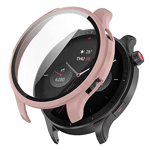 Hiseus Hülle mit Displayschutz Hard SchutHülle Kompatibel mit Amazfit GTR 4, Kratzfestes Ultradünne PC Protector Cover für GTR 4 (Rosa) von Hiseus