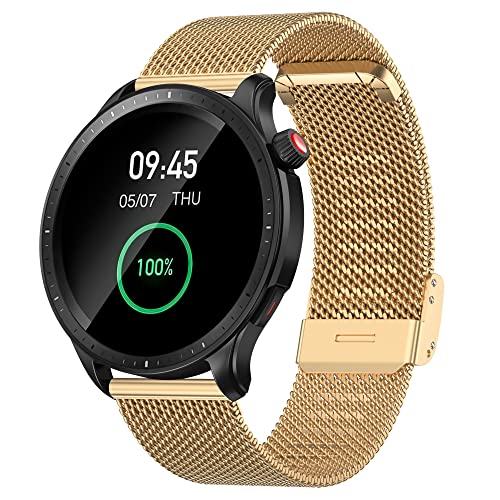 Hiseus Metall Armband Kompatibel mit Amazfit GTR 4/GTR 3/GTR 3 PRO/2/2e, Edelstahl Mesh Gewebte Ersatzarmband Kompatibel mit Amazfit GTR 2/3/4/Stratos 3 (Gold) von Hiseus