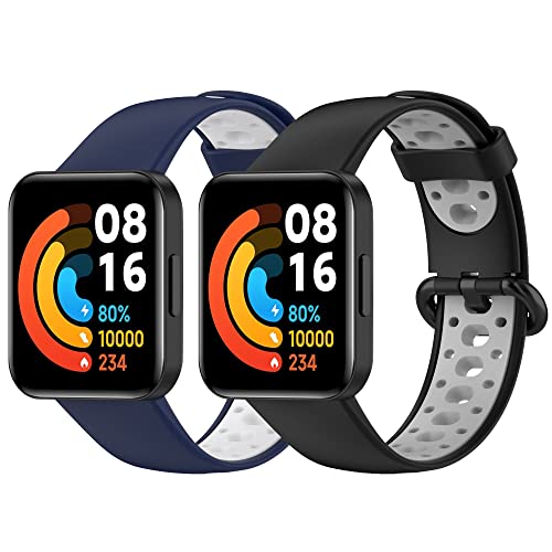 Hiseus Sport Armband Kompatibel mit Xiaomi Mi Watch Lite 2/Redmi Watch 2 Lite/Poco Watch, Breathable Porös Silikon Replacement Armband für Redmi Watch 2/Horloge 2 (Schwarz/Grau+Blau/Weiß) von Hiseus