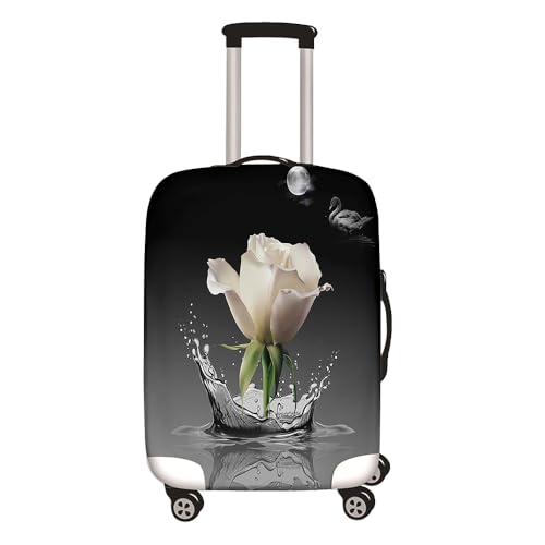 Hixingo 3D Elastisch Kofferhülle Kofferschutzhülle, Rosenblüten Koffer Schutzhülle Staubdichte Reisekoffer Hülle Trolley Case Schutzhülle Reisegepäckabdeckung (Weiß,M (22-24 Zoll)) von Hixingo