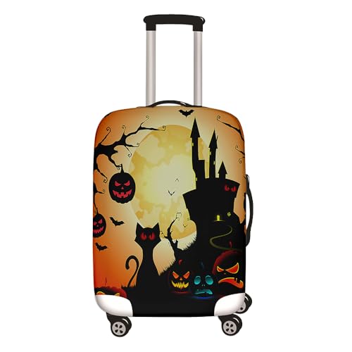 Hixingo Elastisch Kofferhülle Kofferschutzhülle, 3D Halloween Koffer Schutzhülle Staubdichte Reisekoffer Hülle Trolley Case Schutzhülle Reisegepäckabdeckung (Schloss,S (18-20 Zoll)) von Hixingo