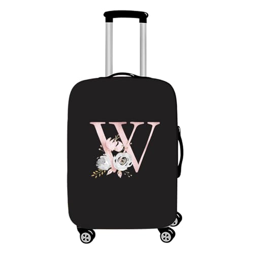 Hixingo Elastisch Kofferhülle Kofferschutzhülle, Alphabet Druck Pink Blumen Koffer Schutzhülle Staubdichte Reisekoffer Hülle Trolley Case Schutzhülle Reisegepäckabdeckung (W,L (26-28 Zoll)) von Hixingo