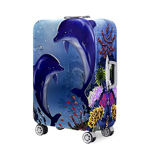 Hixingo Elastisch Kofferhülle Kofferschutzhülle, Delfin Druck Koffer Schutzhülle 3D Staubdichte Reisekoffer Hülle Trolley Case Schutzhülle Reisegepäckabdeckung (L (26-28 Zoll),Koralle) von Hixingo