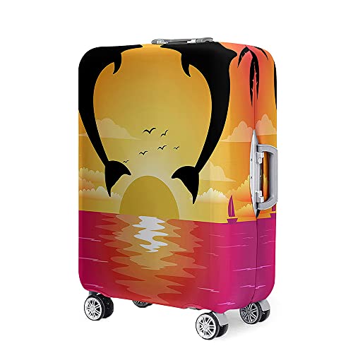 Hixingo Elastisch Kofferhülle Kofferschutzhülle, Delfin Druck Koffer Schutzhülle 3D Staubdichte Reisekoffer Hülle Trolley Case Schutzhülle Reisegepäckabdeckung (XL (30-32 Zoll),Sonnenuntergang) von Hixingo