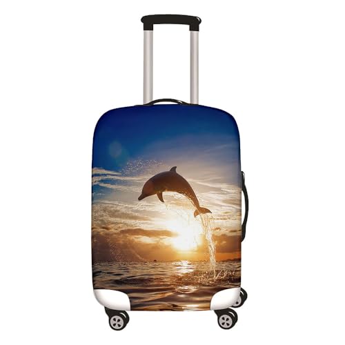 Hixingo Elastisch Kofferhülle Kofferschutzhülle, Koffer Schutzhülle Staubdichte Reisekoffer Hülle Trolley Case Schutzhülle Reisegepäckabdeckung 3D Delfin (Meerwasser,S (18-20 Zoll)) von Hixingo