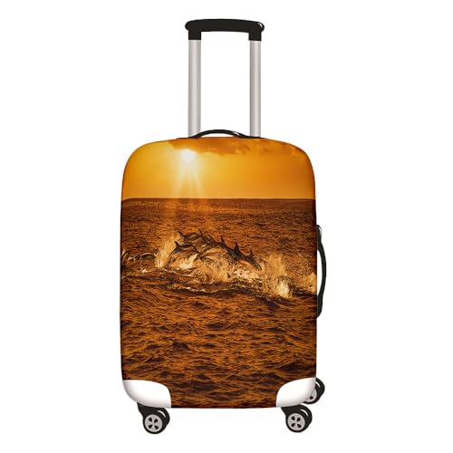 Hixingo Elastisch Kofferhülle Kofferschutzhülle, Koffer Schutzhülle Staubdichte Reisekoffer Hülle Trolley Case Schutzhülle Reisegepäckabdeckung 3D Delfin (Orange,S (18-20 Zoll)) von Hixingo