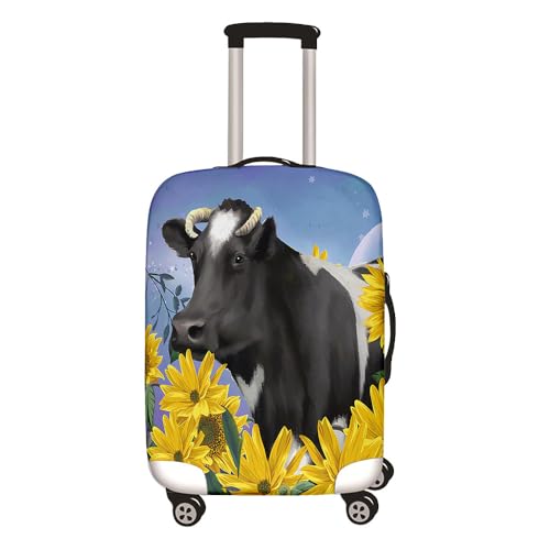 Hixingo Elastisch Kofferhülle Kofferschutzhülle, Kuh Sonnenblume Druck Koffer Schutzhülle Staubdichte Reisekoffer Hülle Trolley Case Schutzhülle Reisegepäckabdeckung (Blau,M (22-24 Zoll)) von Hixingo