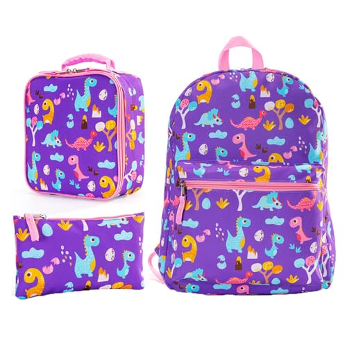 Hixingo Schulrucksack Mädchen Teenager Damen Schultasche Rucksack Set, Schulranzen für Jungen Mädchen Schule Reise Freizeit mit Lunchpaket Tasche und Mäppchen (Lila,40 * 28 * 13cm) von Hixingo