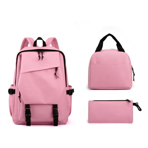 Hixingo Schulrucksack Mädchen Teenager Damen Schultasche Rucksack Set, Schulranzen für Mädchen Jungen Schule Reise Freizeit mit Lunchpaket Tasche und Mäppchen (Rosa) von Hixingo