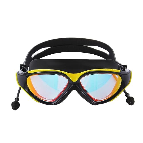 Hixingo Schwimmbrille für Erwachsene, Anti-Beschlag UV-Schutz Kein Auslaufen Verstellbar Gurt Taucherbrille Wasserdicht Klare Sicht mit Ohrenstöpsel, für Schwimmbad/Strand (Gelb) von Hixingo