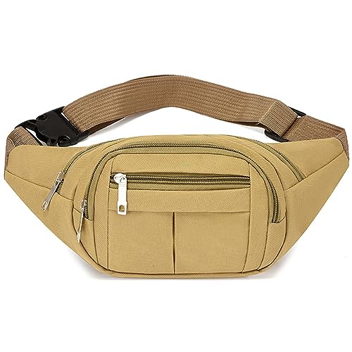 Hixingo Stylisch Bauchtasche für Damen und Herren, Hüfttasche Verstellbare Sport Groß Gürteltasche mit Reißverschluss für Outdoor Laufen Wandern Radfahren Gehen (28x14x10cm,Y66 Khaki) von Hixingo