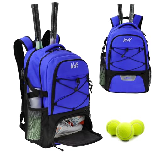 Hixingo Tennisrucksack für Damen und Herren, Tennisschläger Rucksack mit Schuhfach Große Kapazität Sportrucksack für Tennisschläger, Badmintonschläger und Basketbälle (36L,Blau) von Hixingo