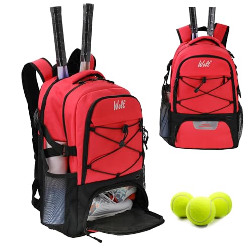 Hixingo Tennisrucksack für Damen und Herren, Tennisschläger Rucksack mit Schuhfach Große Kapazität Sportrucksack für Tennisschläger, Badmintonschläger und Basketbälle (36L,Rot) von Hixingo