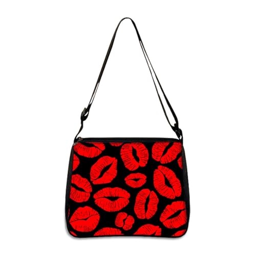 Hixingo Tote Bag Tragetasche Damen Groß Druck Shopper Handtasche Schultertasche Umhängetasche Vielseitige Uni Tasche für Arbeit Schule Shopper Lässige Täglich (Rot,28 * 24 * 7cm) von Hixingo