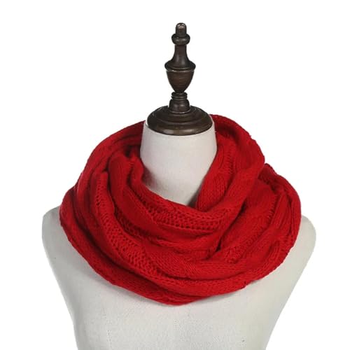 Hmsanase Schals Damen Tücher Halstuch Scarf Frauen Einfarbig Zopf Stricken Wolle Snood Infinity Schal Winter Halswärmer Wasserfall Kragen Kreis Schals Einheitsgröße Rot von Hmsanase