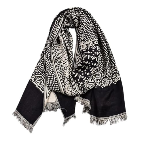 Hmsanase Schals Damen Tücher Halstuch Scarf Herbst Und Winter Baumwolle Und Leinen Garngefärbter Schal Männer Über 175Cm Schwarz von Hmsanase