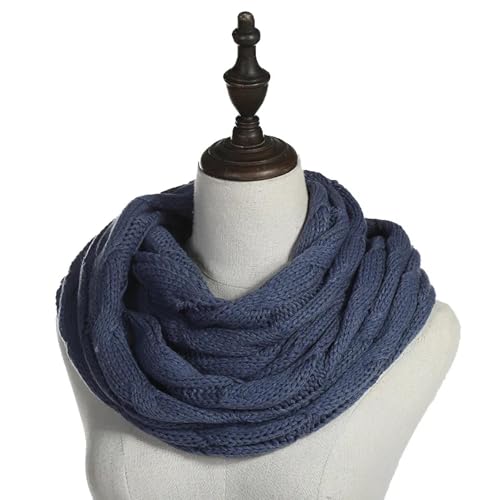 Hmsanase Schals Damen Tücher Halstuch Scarf Women Solid Color Cable Knitting Wool Snood Infinity Scarf Winter Neck Warmer Cowl Collar Circle Scarves OneSize Royalblue von Hmsanase