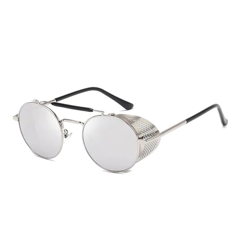 Sonnenbrille Herren Damen Unisex Retro Sunglasses Men Women Classic Round Male Sun Glasses Vintage Outdoor Travel Shades Silversilver von Hmsanase