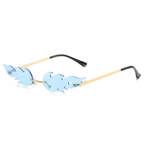 Sonnenbrille Herren Damen Unisex Rimless Flame Shape Women Sunglasses Clear Ocean Lens Eyewear Ladies Sun Glasses Blue von Hmsanase