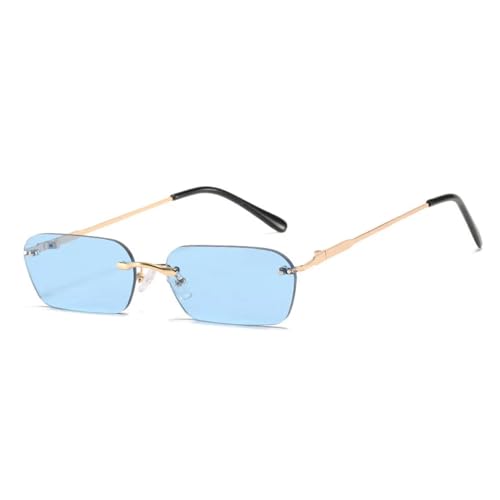Sonnenbrille Herren Damen Unisex Small Rectangle Rimless Sunglasses Women Vintage Clear Ocean Lens Eyewear Men Pink Yellow Oval Sun Glasses Shades Blue von Hmsanase