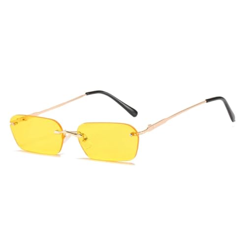 Sonnenbrille Herren Damen Unisex Small Rectangle Rimless Sunglasses Women Vintage Clear Ocean Lens Eyewear Men Pink Yellow Oval Sun Glasses Shades Yellow von Hmsanase